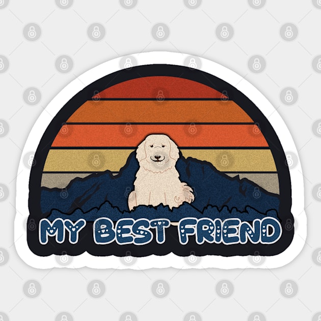 My Best Friend Great Pyrenees Striped Sunset Mountain Background Design - Gift for Great Pyrenees Lovers Sticker by HarrietsDogGifts